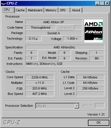 Athlon 2100 XP @ 11 x 203 MHz : pas mal du tout !